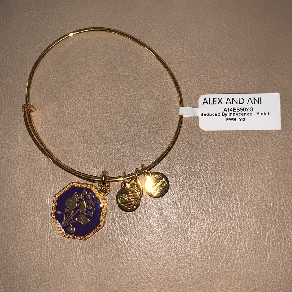 Gold Alex and Ani Violet charm bracelet